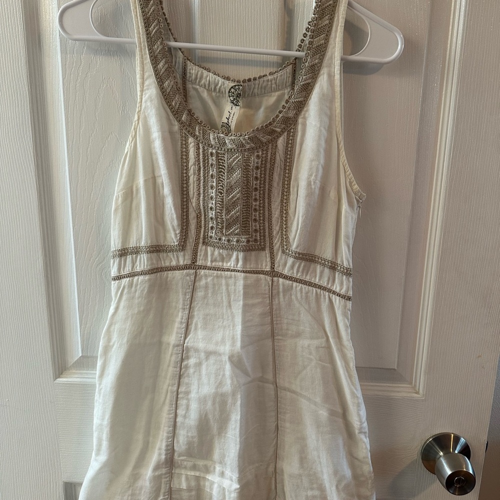 Embroidered Cream Sleeveless Dress